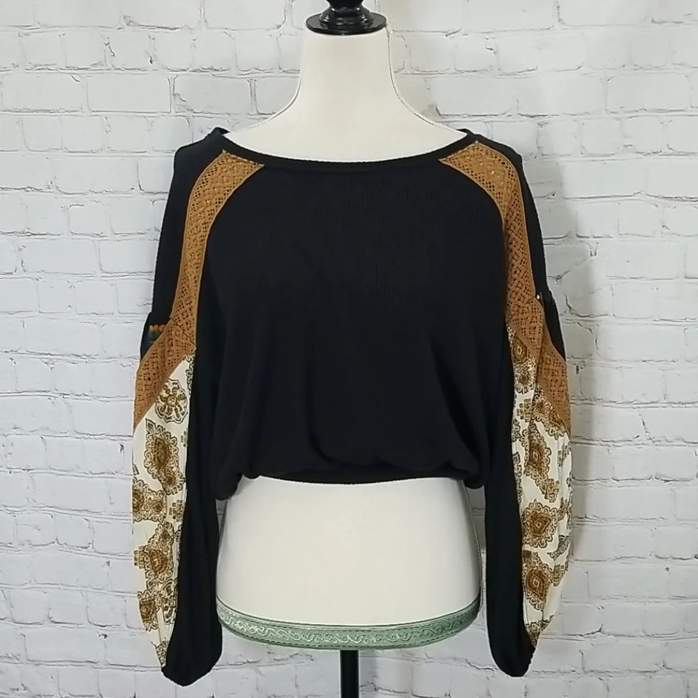 Free People Black Thermal Balloon Knit Sleeves